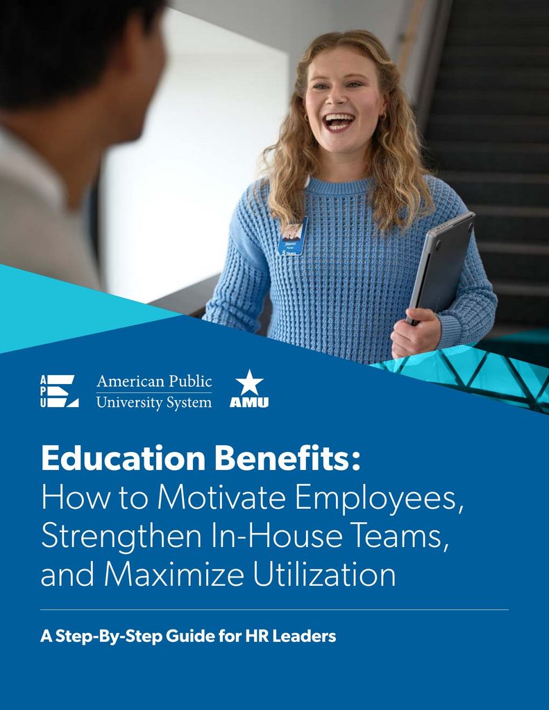 Cover of the APUS guide, titled "Education Benefits: How to Motivate Employees, Strengthen In-House Teams, and Maximize Utilization"
